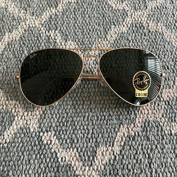 Ray-Ban Accessories - NWT Ray-Ban Gold/Green Aviator Large Metal Sunglasses - size 62